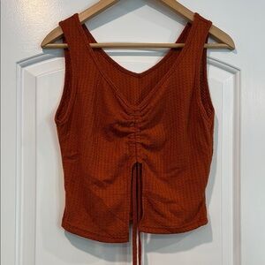 🔵 Rust Knit Sleeveless Ruched Crop Top size Large